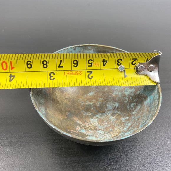 Antique Brass Round Bowl, Handcrafted Small Vessel, Vintage Solid Metal Dish, De - Picture 4 of 10